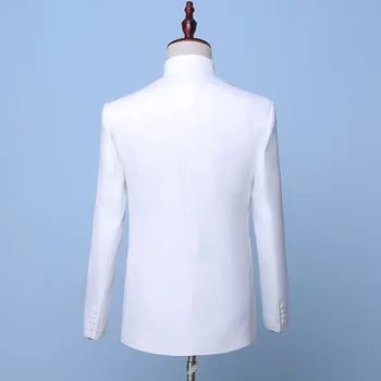 2019 Kinų Stiliaus Balta Stovėti Apykaklės, vyriški Kostiumai, Aukso Žiedai China Dviejų dalių Etapo Dainininkas Striukė Kostiumai(Švarkas+Kelnės)