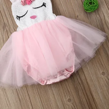 2019 Visiškai Naujas Kūdikiams, Vaikams, Kūdikių Mergaitės Velykų Romper Suknelė China Triušis Spausdinti Nėrinių Kratinys Be Rankovių Jumpsuits Bunny Dress