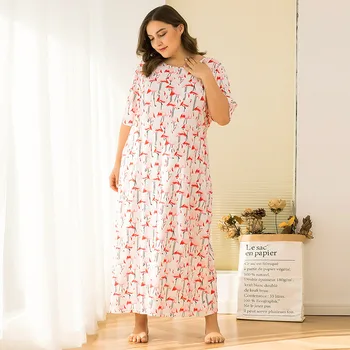 2020 m. Pavasario ir Vasaros trumparankoviai Nightdress Didelio Dydžio Gėlių Prarasti Namuose Dėvi XL-4XL Miego Dėvėti Naktį Suknelė Moterims Sleepwear