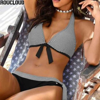 2020 Naujas Juostele Bikini Spausdinti Dviejų dalių Kostiumas Kratinys Tvarstis Bikini Push Up maudymosi Kostiumėliai Moterims, maudymosi kostiumėlį Biquini Brazilijos