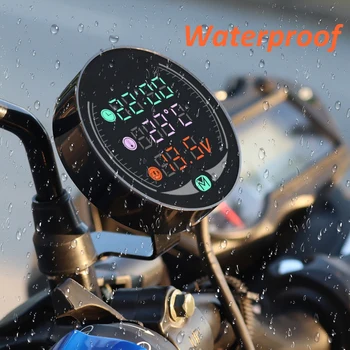 3-In-1Motorcycle ATV Elektroninis Laikrodis Termometras Voltmeter Vandeniui Apvalus LED Ekranas Voltmeter 12V 24V 36V Universalios