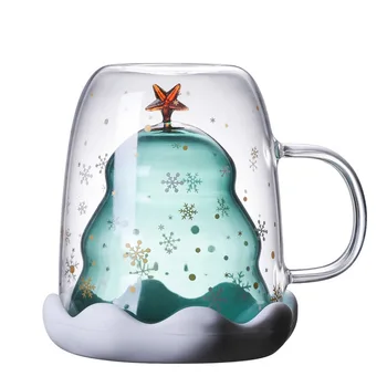 300ML Kalėdų puodelis Kūrybos stiklo puodelis Kalėdų Eglutė Žvaigždučių Taurės Aukštai Temperatūrai Atsparus Puodelis Dvigubo Sluoksnio Vandens Puodeliai Kalėdos Dovanas