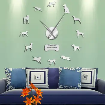 3D Akrilo PASIDARYK pats Sieninis Laikrodis Šiuolaikinės Weimaraner Šunų Veislės Šunytis Šunų Portretas Lipni Sienų Lipdukai Laikrodis Šunų Mylėtojai