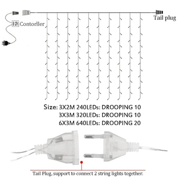 3x2/3x3/6x3M LED Meteoras Dušas Lietaus Krioklys Užuolaidų Žibintai LED Varveklis String Žibintai Pasakų Girliandą Vestuvių Fone Žibintai