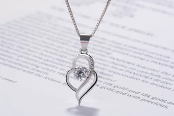 925 Sterling Silver Crystal Širdies Žavesio Karoliai Pakabukas Moterų Vestuvių Romantiška Vestuvių Papuošalai Choker Apykaklės Dovana