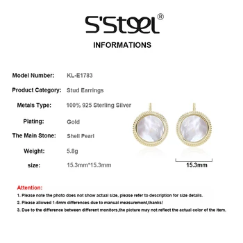 925 Sterlingas Sidabro Shell Perlų Auskarai Aukso Stud Brincos Minimalistinio Boucle D ' oreille Femme 2019 Moterys, Priedai Papuošalų