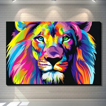 Akvarelė Liūtas, Tigras Katė Plakatas Sienos Menas Drobė Abstrakčiai Gyvūnų Pop Grafiti Meno Paveikslų, Nuotraukų Kambarį Cuadros