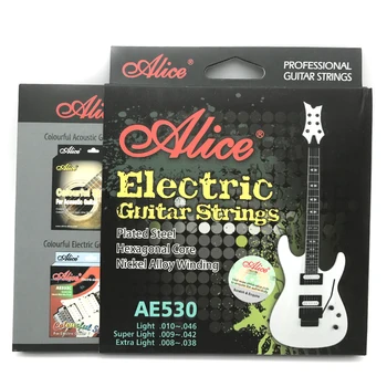 Alice AE530 Elektrinės Gitaros Stygos 1-oji-6-oji Šviesos Žibintas Nikelio Lydinio Žaizdos, Padengti plienine spyruokle, Pilnas Komplektas Šešiakampe Core