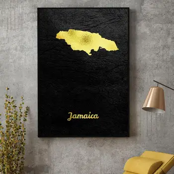 Aukso Žemėlapis Jamaika Drobė Sienos Menas Spausdinti Modernus Plakatas Sienos Nuotraukas Kambarį Dekoro