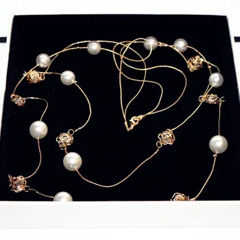 Aukštos Kokybės Rožių Gėlių Pearl dvigubo sluoksnio perlų Vėrinį Collares de moda Ilgai Camellia Karoliai, Šaliai, Papuošalai