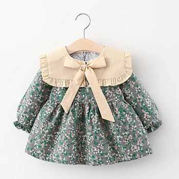 Baby Girl Dress 2020 M. Rudens Žiemos Ilgos Rankovės Gėlių Spausdinti Lėlės Susiėmę Apykaklės Bowknot Princesė Suknelė