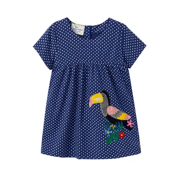 Baby girls cartoon suknelės vaikams mergaitėms, naujas suprojektuoti vasaros drabužių su aplikacijos mielas paukštis aukščiausios kokybės suknelė