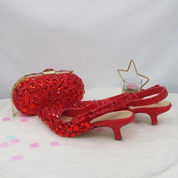 BaoYaFang Vasaros Moterų Raudonųjų Kristalų Šalies Sandalai Rankinėje vestuvių batai Nuotaka moteris Mados Pažymėjo tne Keista, Aukštakulniai Sandalai