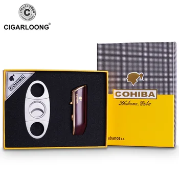 COHIBA Vėjo 3 Fakelas Jet Liepsna Butano Dujų Metalo Cigarų Žiebtuvėlio su Cigarų Pjovimo Dovanų Rinkinys CL-TZ009a