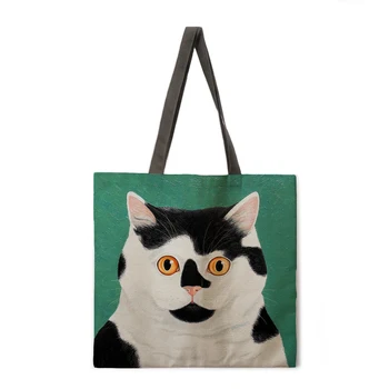 Daugkartinio naudojimo pirkinių krepšys, aš myliu katė spausdinti nešti maišą ponios pečių maišą lino audinys krepšys, lauko paplūdimio krepšys kasdien rankinėje