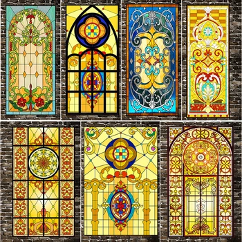 Europos Retro Bažnyčios Dažytos Elektrostatinės Matinio stiklo vitražas Langas PVC Plėvelės, lipnios Bažnyčios Namo Folijos, Lipdukų