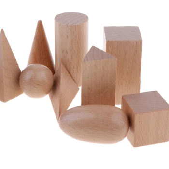 Geometrinis Kietasis Montessori Blokai - 10 - Medinės 3D Figūras - Anksti Matematikos Manipuliavimo ir Geometrijos Vaikams