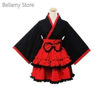 Gothic Lolita Juoda ir Raudona ilgomis Rankovėmis Suknelė Kimono
