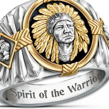 Hip-hop Stiliaus Vikingų Kariai Žiedas Indijos Dvasia Totemų Sidabras 925 Žiedas Vyrams
