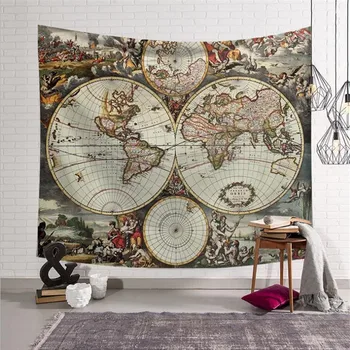 Hipių Mandala Pasaulio Žemėlapyje Gobelenas Derliaus Antklodė Lovatiesė Namų Bendrabučio Kambarį DecorationTapestry w3-naujas-cc
