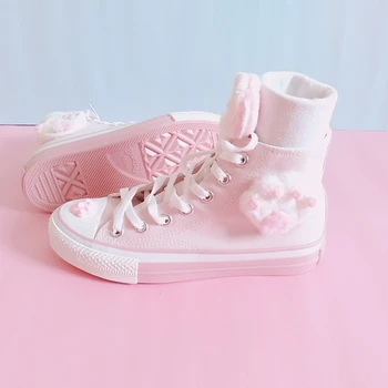 Japonijos miau mergina rožinė aukšto viršų lolita batai sweet turas išgirsti nėriniai-up moterų batai anime cosplay studentų drobė batai 2020 naujas