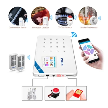 KERUI W18 WIFI, GSM Smart Home Saugumo nuo Įsilaužimo Signalizacijos Sistema, PIR Judesio Detektorių SMS APP Kontroliuoti Gaisro Dūmų Jutiklis Su IP vaizdo Kameros