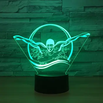 Kietas Plaukimo Žmonės 3D LED Nakties Šviesos Patalpų viduje Šviesos 7 Spalvų Permainingi Palieskite Jutiklio Kontrolės USB Stalo Lempa Dovana Draugams