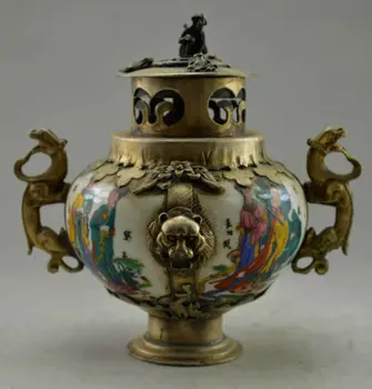Kinija Senas Papuoštas Rankų Darbas Porceliano Tibeto Sidabro Belle Smilkalų Degiklis