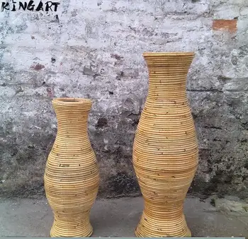 Kinijos Didelės Bambuko Grindų Vaza, Didelis Gyvenamasis Kambarys Dekoratyvinės Grindų Vazos, Namų Meno Ir Amatų Vazonas Austi Retro 990605