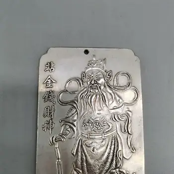 Kinijos senoji Tibeto sidabro paramos Pinigų Dievo Turtų Juosmens Kortelės amuletas pakabukas Feng Shui laimingas Kortelės pakabukas