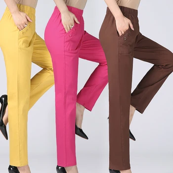 Kvėpuojantis Moteriški Laisvalaikio Kelnės Naujas Vasaros Rudens Plius Dydžio Plonos medvilnės Pents Moterų Slim Kelnės Elastinga Pantalones Mujer