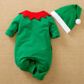 Kūdikis, Kalėdų Kostiumas Žalia Romper Vaikams Berniukams, Mergaitėms ilgomis Rankovėmis Jumpsuits + Skrybėlės 2vnt Outwear Drabužiai Naujagimiams 0-24M