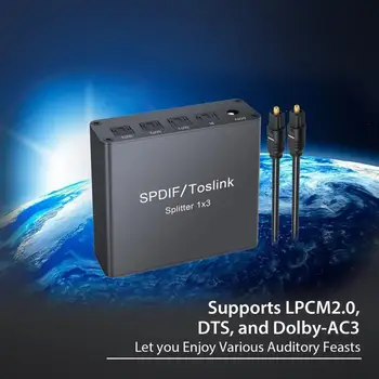 LiNKFOR Skaitmeninis Optinis Audio Splitter SPDIF Toslink Optical Digital Audio Splitter 1x3 Už LPCM 2.0 DTS 