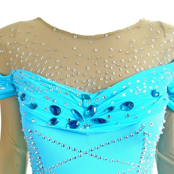 LIUHUO Ledo Čiuožimo Suknelė Mergaitėms Dangus mėlynas sportinių šokių suknelės konkurencijos moterų Ilgas Rankovėmis Ledo Čiuožimo suknelė