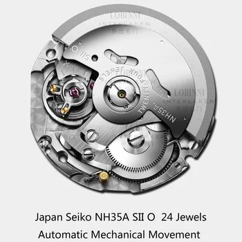 LOBINNI Naujas Vyrų Laikrodžiai Viršuje Prabangos Prekės Japonijos Importo NH35A SII O Auto Mechaninė MOVT Vyrų Laikrodis Safyras reloj hombre L1018-8