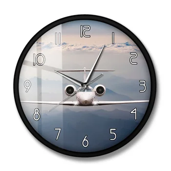 Lėktuvų Skristi Virš Debesų Šiuolaikinės Dekoratyvinės Sienų Laikrodis Alpių Kalnų Saulėlydžio Orlaivių Reaktyvinių Lėktuvų Kabinos Aviacijos Sieninis Laikrodis