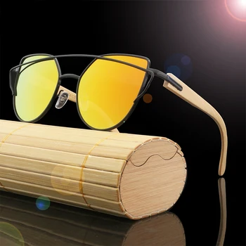 Mados Moterų Veidrodis Akiniai nuo saulės Rose Gold Super Star Bambuko Medienos Saulės akiniai Poliarizuoti UV400 lens,ateina su Bambuko atveju