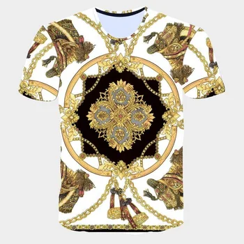 Mados Prekės ženklo Vyrai Golden Flower T-shirt Vasaros 3D Spausdinimo Juoda T-Shirt Homme Trumpas Rankovės Prabanga Karališkoji Baroko Vyrų Drabužiai Viršūnės