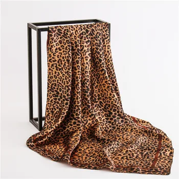 Mados Šilko Satino Skara Moterų Leopardas Spausdinti Foulard Hijab Prabanga Aikštėje Galvos Skara Office Lady Kaklo Šalikai Bandana
