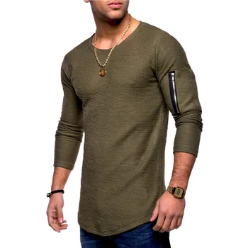 Marškinėliai Vyrams 2019 Mados Prekės ženklo Atsitiktinis Fitneso Hipster Marškinėlius ilgomis Rankovėmis Kišenėje Ginklų Užtrauktukas Kratinys O-Kaklo Streetwear Viršų