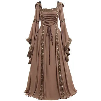 Moterų Derliaus Viduramžių Grindų Ilgio Suknelė Moterų Renesanso, Gotikos Celtic Cosplay Suknelė Ponios Kratinys Gobtuvu Mados Suknelė