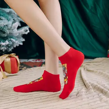 Moterų Raudonos kojinės Kinų stiliaus Animaciją pelės kojinių 5 poras / box