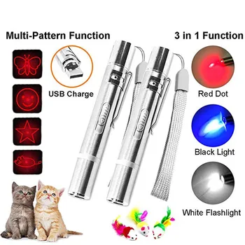 Naminių Kačių Kačiukų Žaislas Lazerinė Rodyklė USB Įkrovimo LED Šviesos Rašiklį, Žibintuvėlį Multi-pattern Įkrovimo Interaktyvus Žaislas