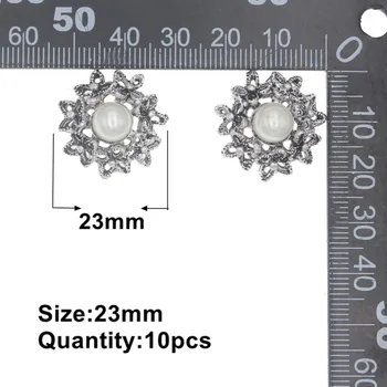 Naujas 10vnt 23 mm Apvalus Antikvariniai Sidabro Metalo Mygtukai Diamante kalnų krištolas Pearl Mygtuką 