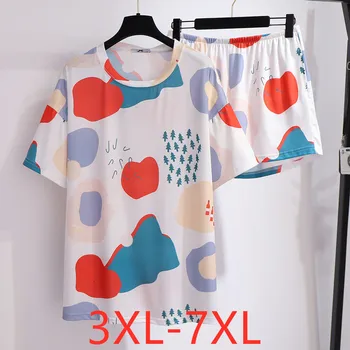 Naujas 2021 m. vasarą plius dydžio namų drabužiai rinkiniai moterims didelių palaidų atsitiktinis spausdinti marškinėliai ir šortai pižama kostiumas 3XL 4XL 5XL 6XL 7XL