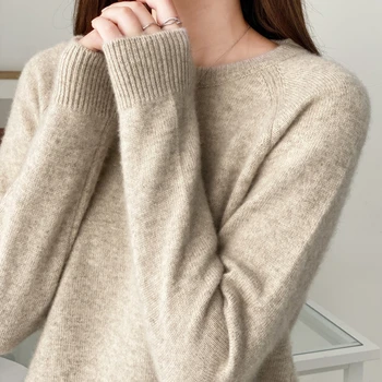 Naujas 8 spalvų prarasti apvalios kaklo moterų grynos vilnos megztinis ilgomis rankovėmis megzti megztinis rudenį ir žiemą kašmyro megztinis