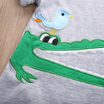 Naujausias Baby Vaikų Berniukų Cattton Krokodilas trumpomis rankovėmis T-shirt +Pledas Kelnes Vasaros Komplektus 1-7Y