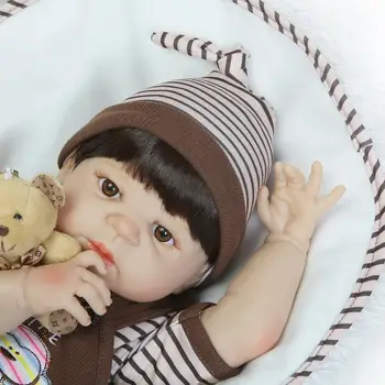 NPK 55cm full silikono sumilation naujagimį berniuką su juoda įklijuoti plaukų silikono reborn baby doll, dovanos ir žaislai vaikams