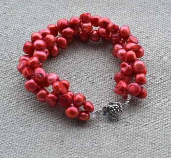 Originali Gėlavandenių Perlų Apyrankė.7inches AA 6-7MM Raudona Baroko Perlas Juvelyriniai dirbiniai,Naujas Nemokamas Pristatymas