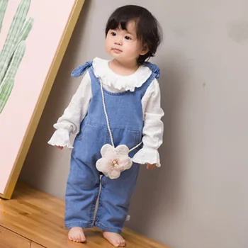 Pavasario Baby Girl Romper Kūdikių Kelnės Baby Džinsai, Diržas, Kelnės 0-1 Metų Amžiaus Korėjos Versija Chunqiu Kūdikių Medvilnės Kelnės